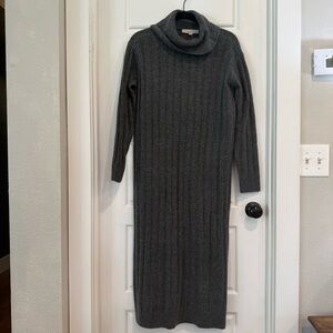 LOFT Charcoal Gray Turtleneck Sweater Dress Ribbed Midi NWT XS
